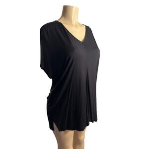 Women M Vince Black V-Neck Blouse T-Shirt Tee Top Flowy Relaxed Oversized Tunic